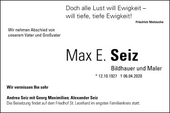 Traueranzeige von Max E. Seiz von Schwäbische Post