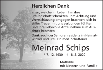 Traueranzeige von Meinrad Schips von Schwäbische Post