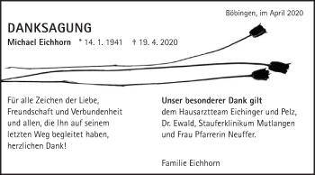 Traueranzeige von Michael Eichhorn von Gmünder Tagespost