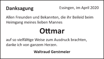 Traueranzeige von Ottmar Gerstmeier von Schwäbische Post