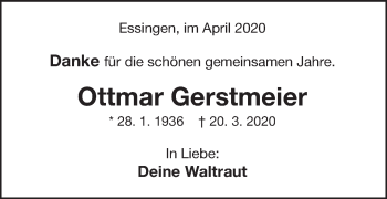 Traueranzeige von Ottmar Gerstmeier von Schwäbische Post