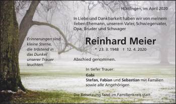 Traueranzeige von Reinhard Meier von Schwäbische Post