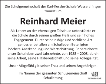 Traueranzeige von Reinhard Meier von Schwäbische Post