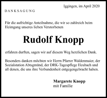Traueranzeige von Rudolf Knopp von Gmünder Tagespost