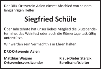 Traueranzeige von Siegfried Schüle von Schwäbische Post