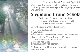 Traueranzeige von Siegmund Bruno Scholz von Gmünder Tagespost