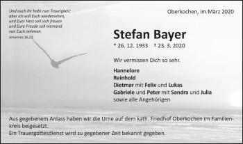 Traueranzeige von Stefan Bayer von Schwäbische Post