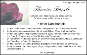 Traueranzeige von Theresia Bürzele