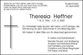 Traueranzeige von Theresia Heffner von Gmünder Tagespost