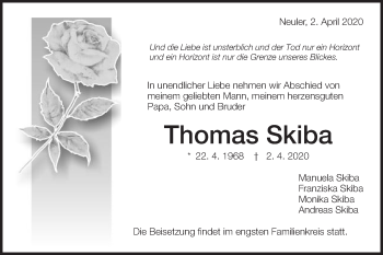 Traueranzeige von Thomas Skiba von Schwäbische Post