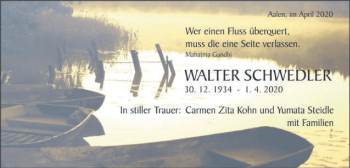 Traueranzeige von Walter Schwedler von Schwäbische Post