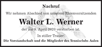 Traueranzeige von Walter L. Werner von Schwäbische Post