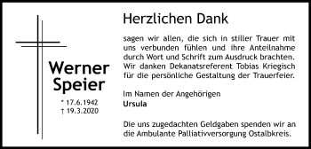 Traueranzeige von Werner Speier von Gmünder Tagespost