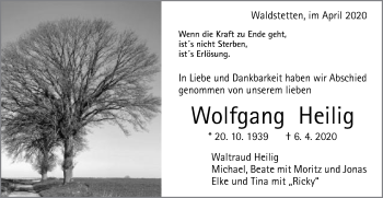 Traueranzeige von Wolfgang Heilig von Gmünder Tagespost