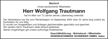 Traueranzeige von Wolfgang Trautmann von Schwäbische Post