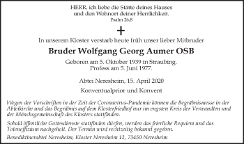 Traueranzeige von Wolfgang Georg Aumer von Schwäbische Post