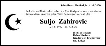 Traueranzeige von Zahirovic Suljo von Gmünder Tagespost