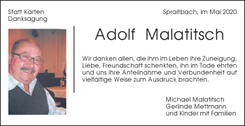 Traueranzeige von Adolf Malatitsch von Gmünder Tagespost