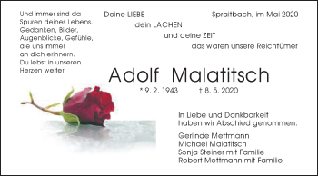 Traueranzeige von Adolf Malatitsch von Gmünder Tagespost