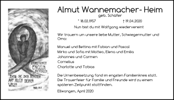 Traueranzeige von Almut Wannemacher-Heim von Schwäbische Post