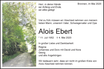 Traueranzeige von Alois Ebert von Schwäbische Post