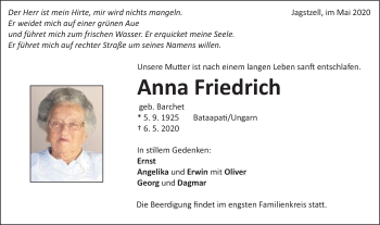 Traueranzeige von Anna Friedrich von Schwäbische Post