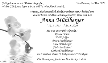 Traueranzeige von Anna Mühlberger von Schwäbische Post