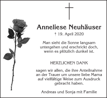 Traueranzeige von Anneliese Neuhäuser von Amtsblatt_Oko