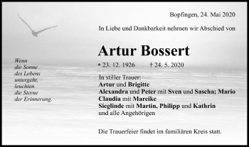 Traueranzeige von Artur Bossert von Schwäbische Post