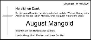 Traueranzeige von August Mangold von Schwäbische Post