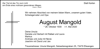 Traueranzeige von August Mangold von Schwäbische Post
