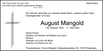 Traueranzeige von August Mangold