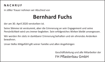 Traueranzeige von Bernhard Fuchs von Schwäbische Post