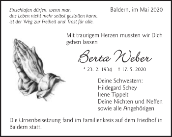 Traueranzeige von Berta Weber von Schwäbische Post