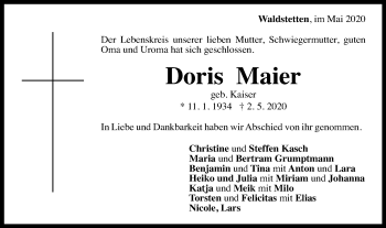 Traueranzeige von Doris Maier von Gmünder Tagespost