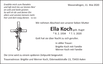 Traueranzeige von Ella Koch von Schwäbische Post