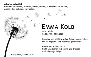 Traueranzeige von Emma Kolb von Gmünder Tagespost