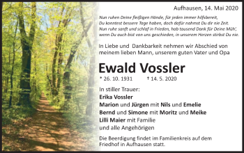 Traueranzeige von Ewald Vossler von Schwäbische Post