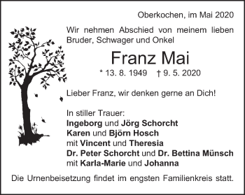 Traueranzeige von Franz Mai von Amtsblatt_Oko