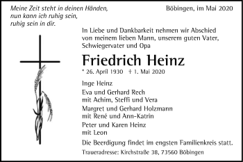 Traueranzeige von Friedrich Heinz von Gmünder Tagespost