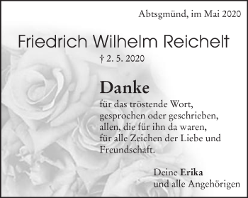 Traueranzeige von Friedrich Wilhelm Reichelt von Schwäbische Post