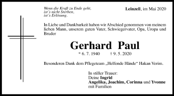 Traueranzeige von Gerhard Paul von Gmünder Tagespost