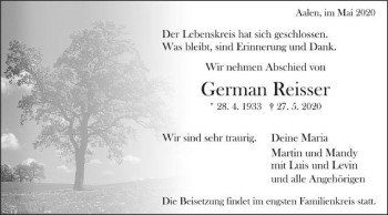 Traueranzeige von German Reisser von Schwäbische Post
