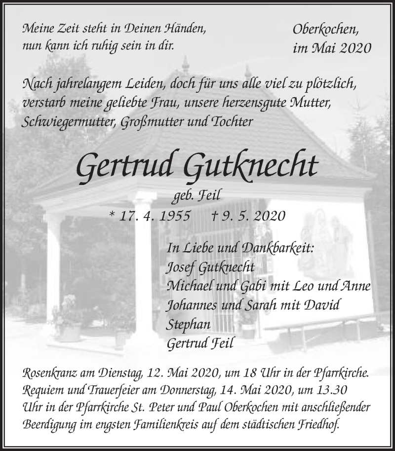  Traueranzeige für Gertrud Gutknecht vom 11.05.2020 aus Schwäbische Post