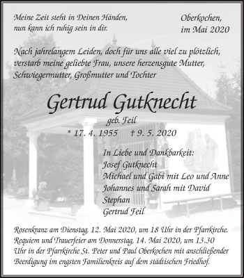 Traueranzeige von Gertrud Gutknecht von Schwäbische Post