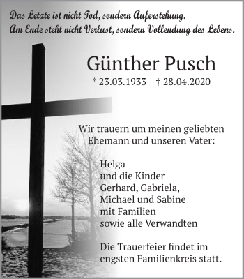 Traueranzeige von Günther Pusch von Amtsblatt_Oko