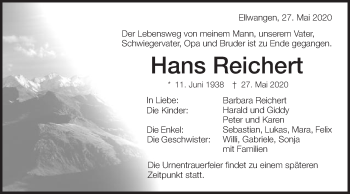 Traueranzeige von Hans Reichert