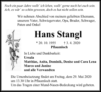 Traueranzeige von Hans Stangl von Schwäbische Post