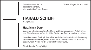 Traueranzeige von Harald Schlipf von Schwäbische Post