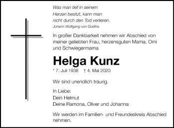 Traueranzeige von Helga Kunz von Gmünder Tagespost